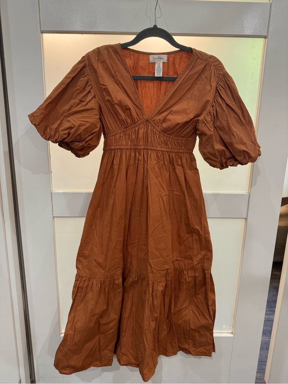 Jessica Simpson Rust-Colored Puff Sleeve Midi Dress